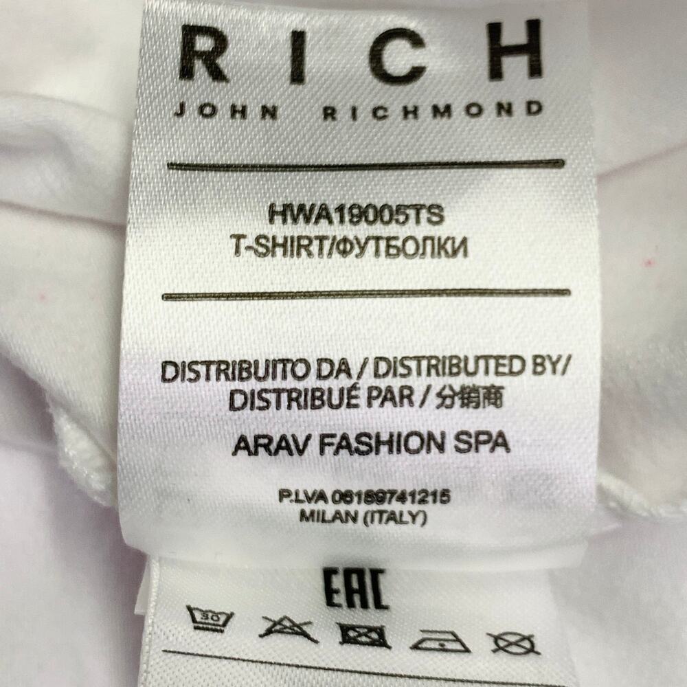 JOHN RICHMOND Size XS White Multi Color Cotton Blend David Bowie Print T-Shirt - Picture 7 of 7